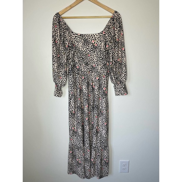 Smith & Quinn Leopard Floral Print Marigold Ruffle Long Sleeve Midi Dress Small - Picture 4 of 10